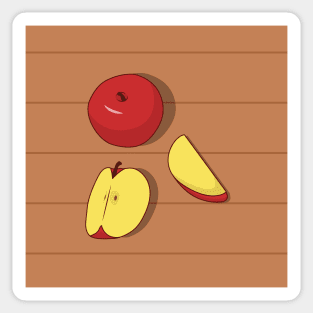 Whole and Sliced Apple on Wooden Table Sticker